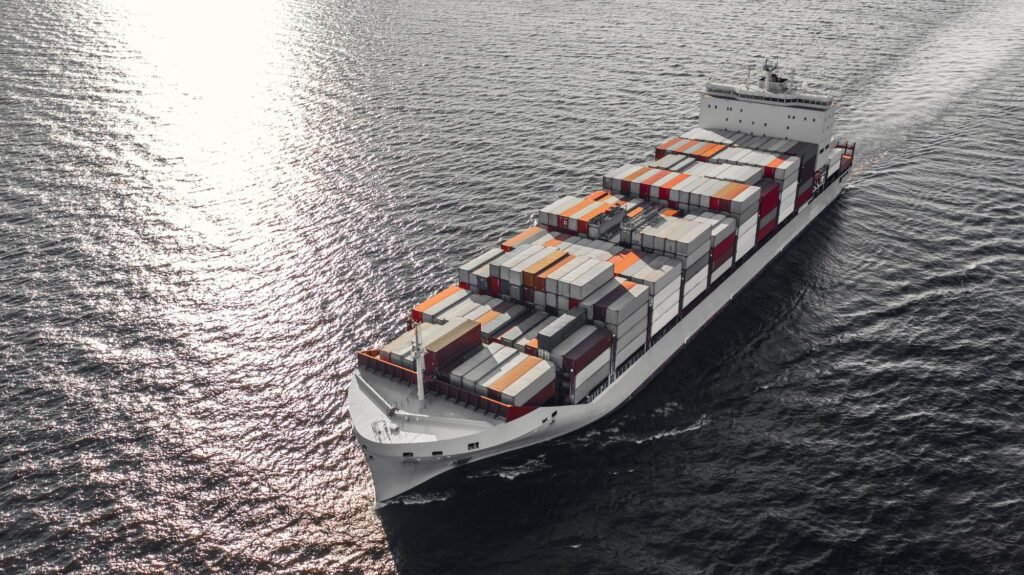 Container ship sailing in sea