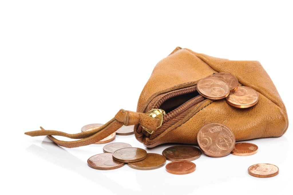 Small leather wallet with a eurocent coins