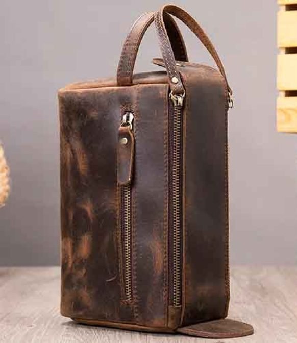 Crazy Horse Genuine Leather makeup bag