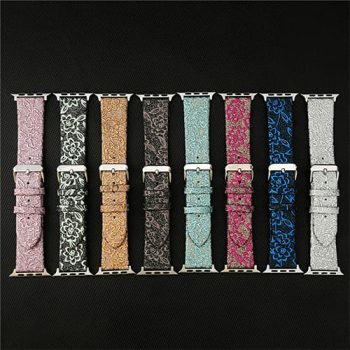 Embroidered leather watch strap