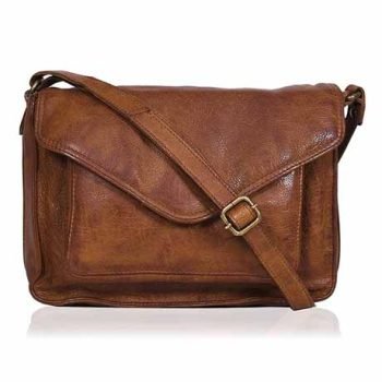 Leather Flapover Crossbody Handbag