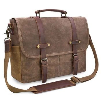 Leather Waxed Canvas Briefcase