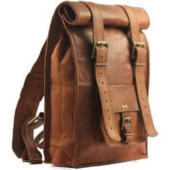 Men's Leather Vintage Roll On Laptop Backpack