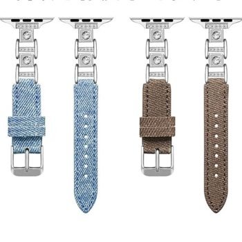 Twill denim leather watch strap
