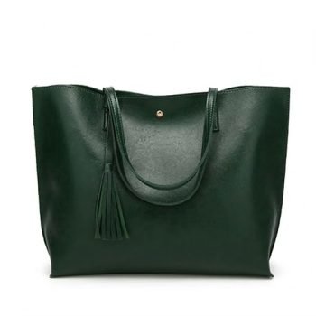 green leather tote bag