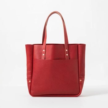 red leather tote bag