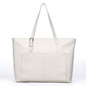 white leather tote bag